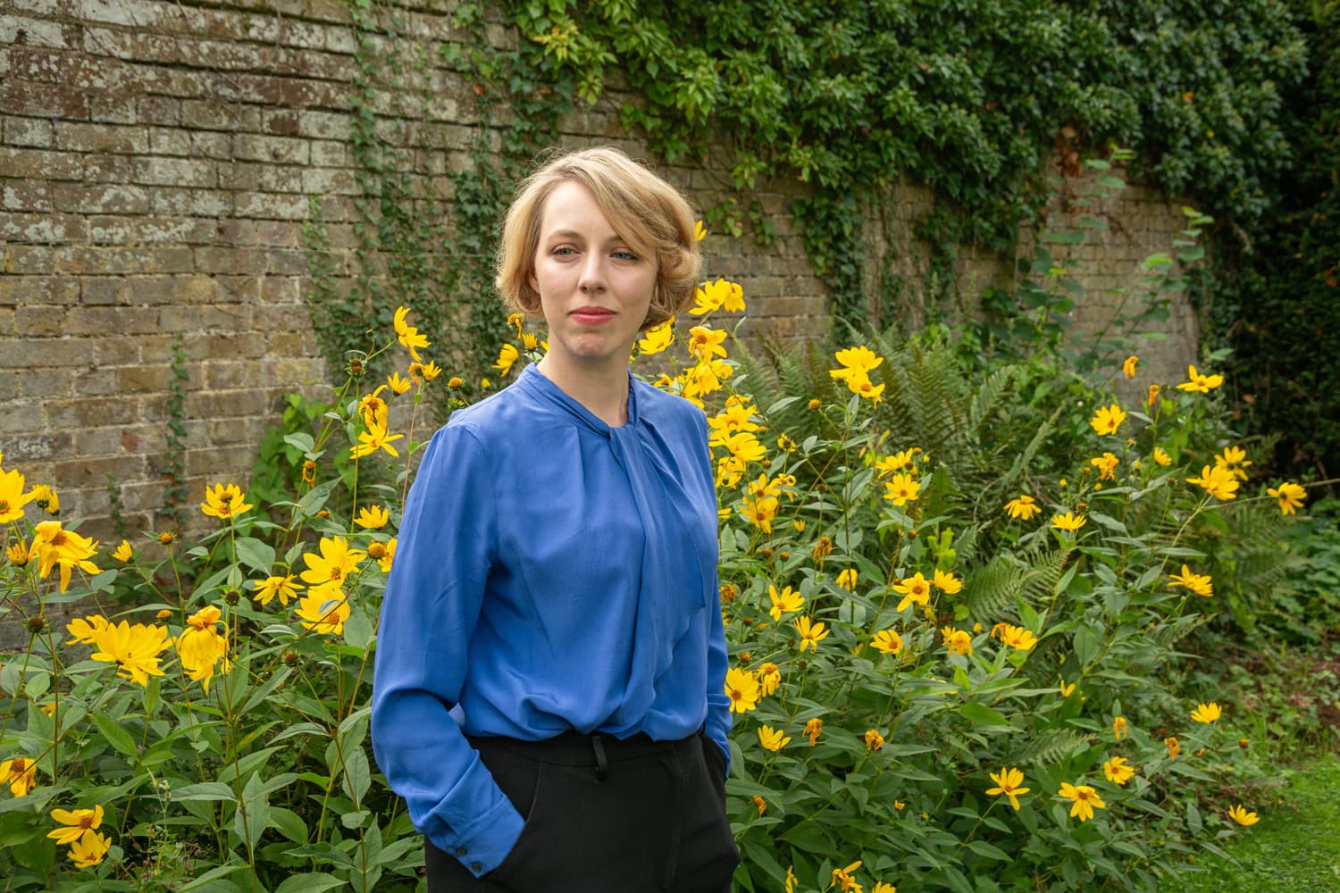 Katrine Marçal in the garden of her home near London, U.K